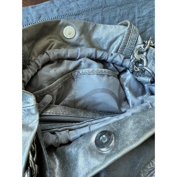 MICHAEL KORS Metallic LEATHER bag Drawstring HOBO bucket taupe chain shoulder - Picture 11 of 16